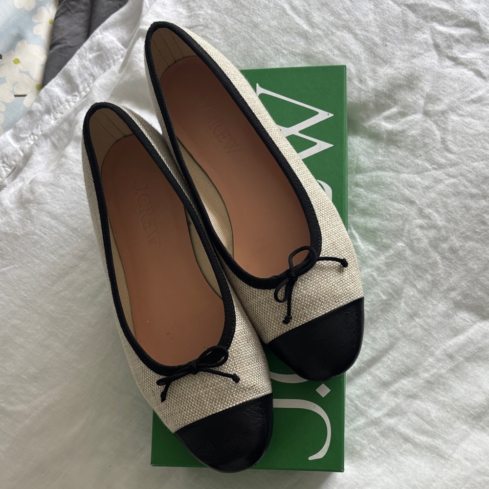 J crew canvas Zoe ballet with cap toe 8.5